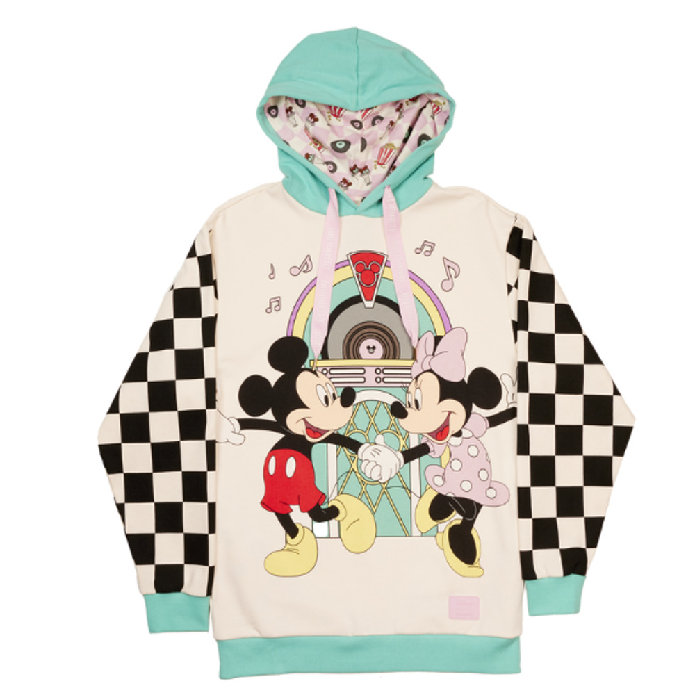 Disney Loungefly Mickey & Minnie Date Night Diner Jukebox Unisex Hoodie Large